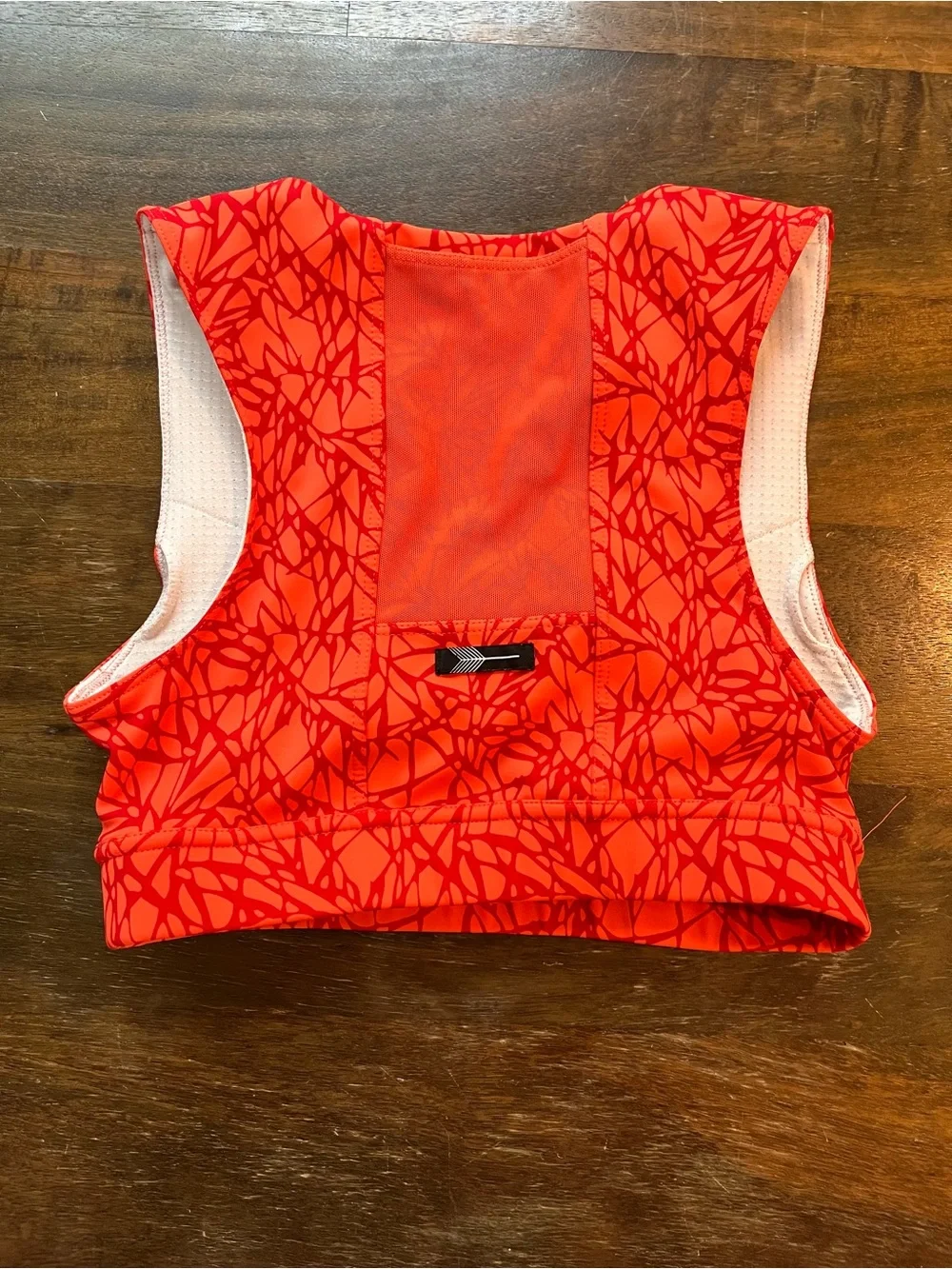 oiselle Flyout Bra Orange with Red Patterned Sports Bra